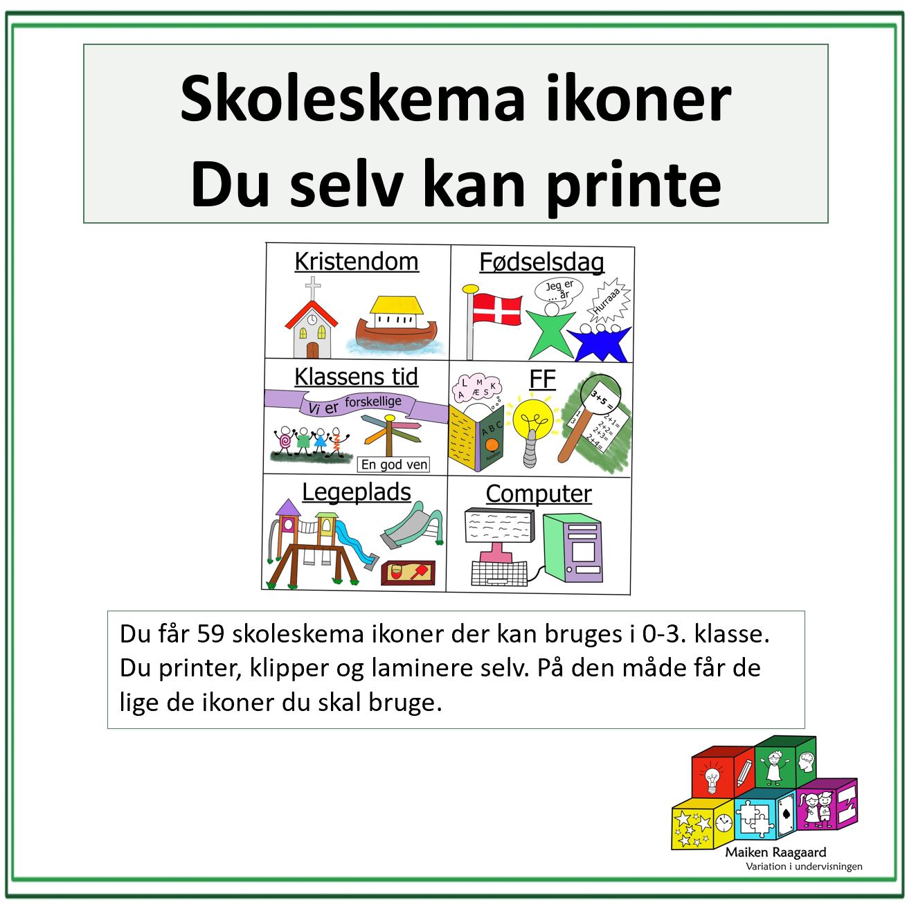 Grafiske ikoner til skoleskemaet