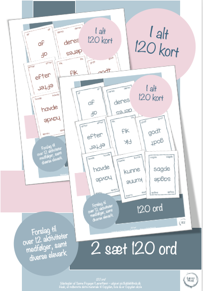 120 ord kort - to sæt (blågrøn og rødbrun)