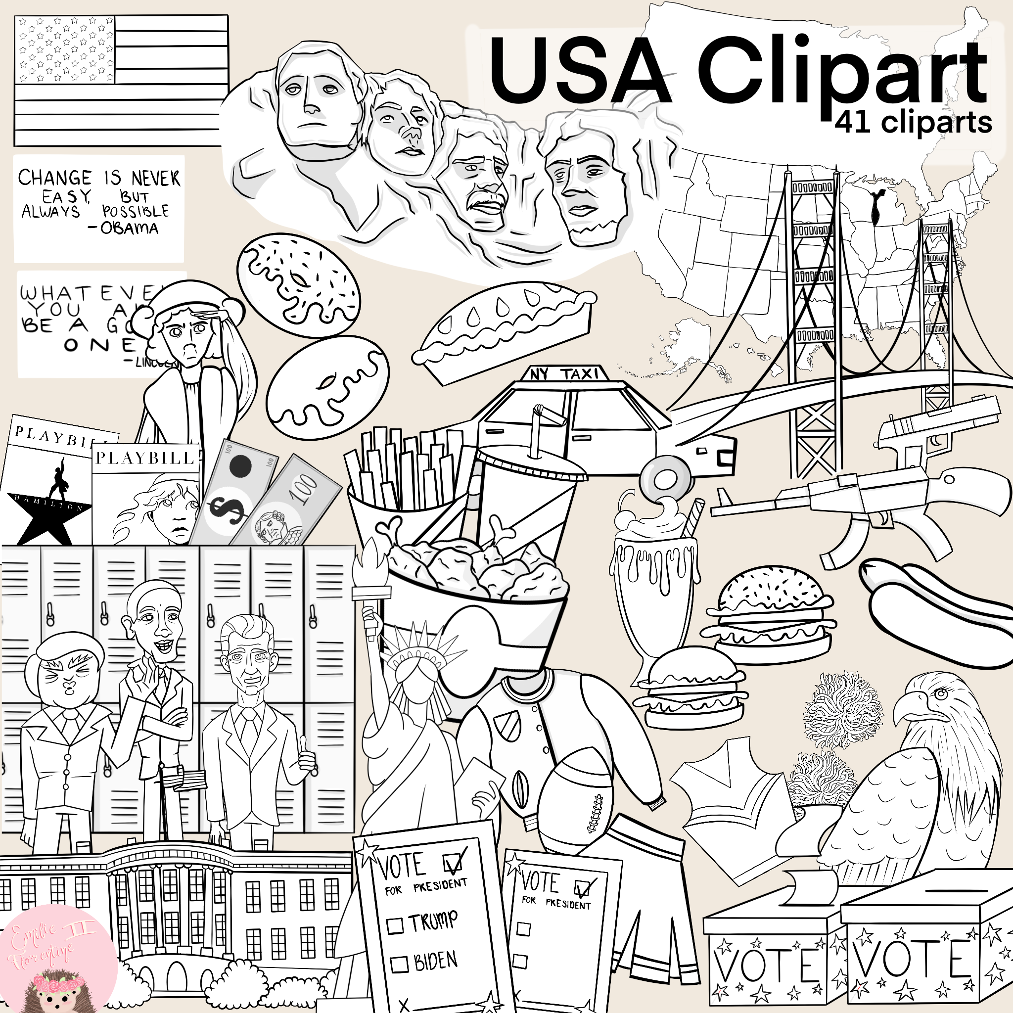 USA | Clipart | Sort/Hvid