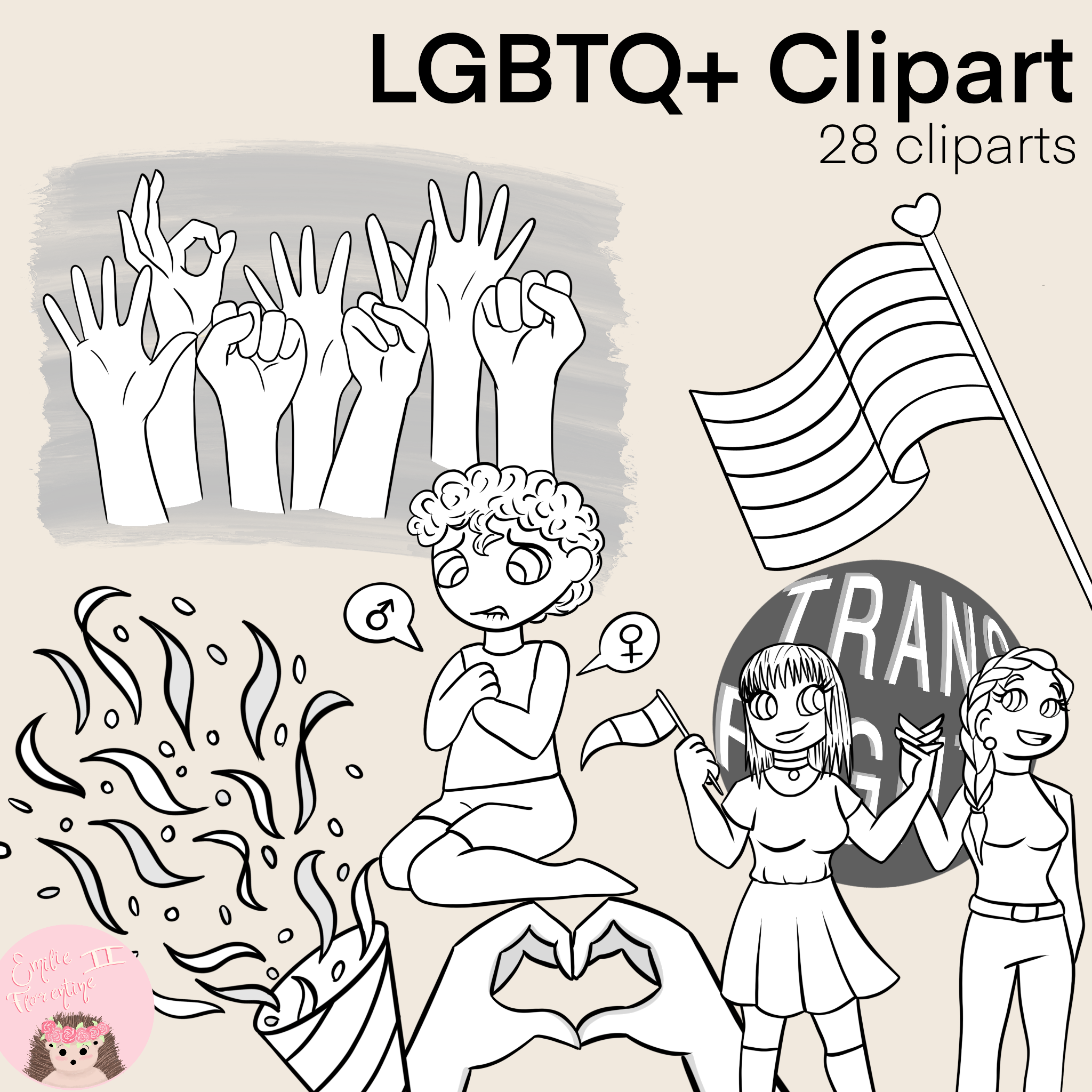 LGBTQ+ | Clipart | Sort/Hvid