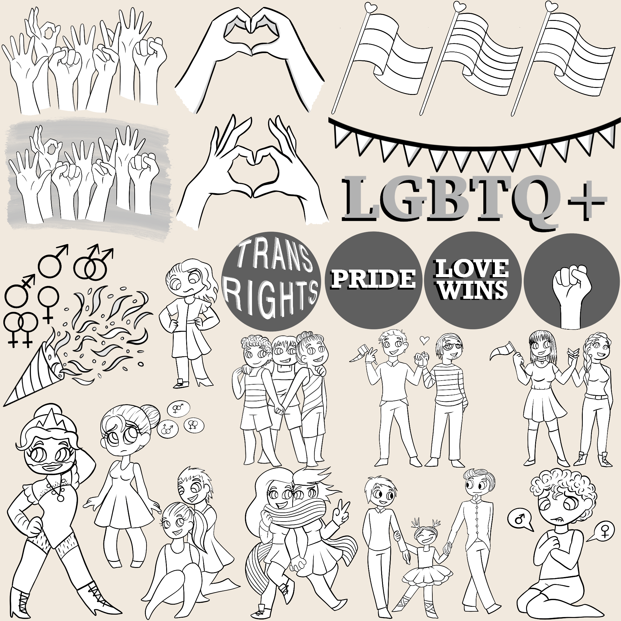 LGBTQ+ | Clipart | Sort/Hvid - Billede 2