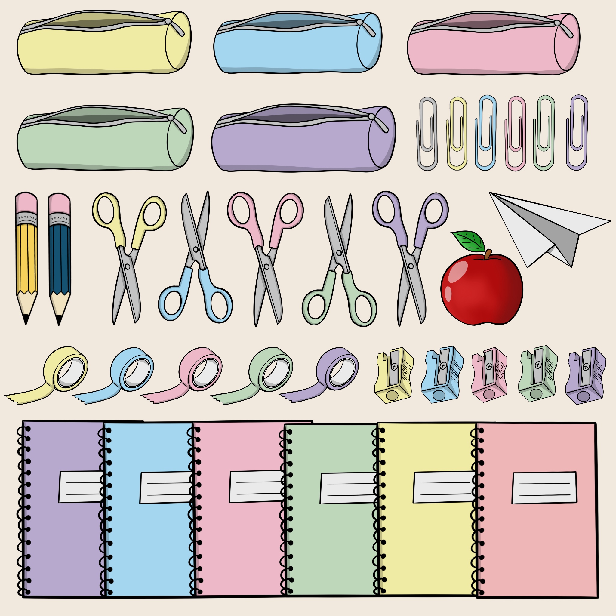 Skoleredskaber | Clipart | Farve | MEGA pakke - Billede 4