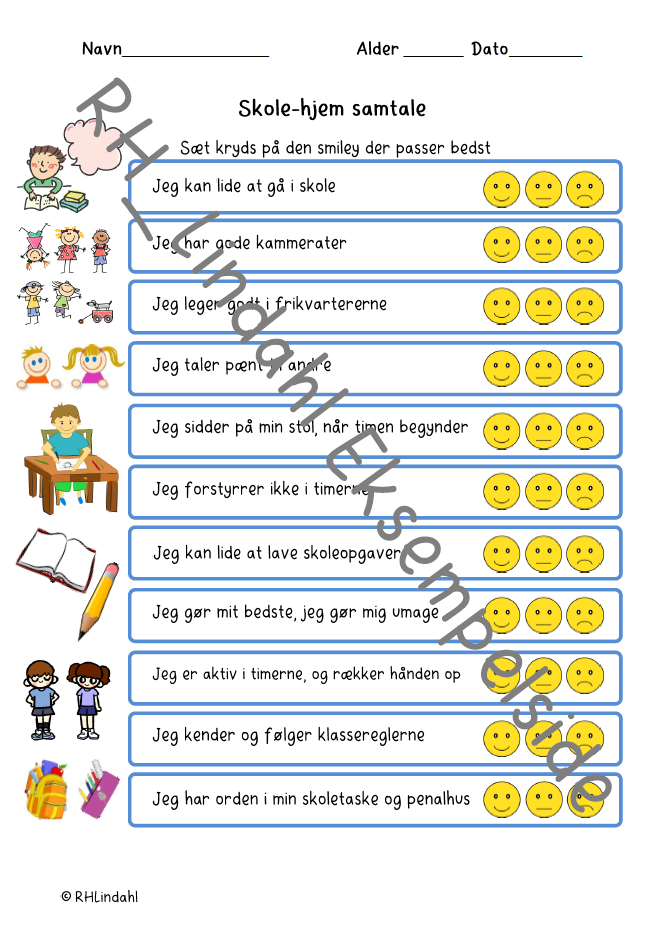 Samtaleark og opgaver til skole/hjem-samtaler (efterår), 0. klasse