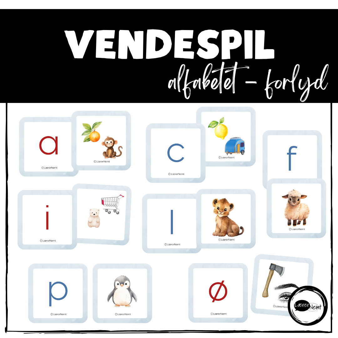 Vendespil: Alfabetet - Forlyd (små bogstaver)