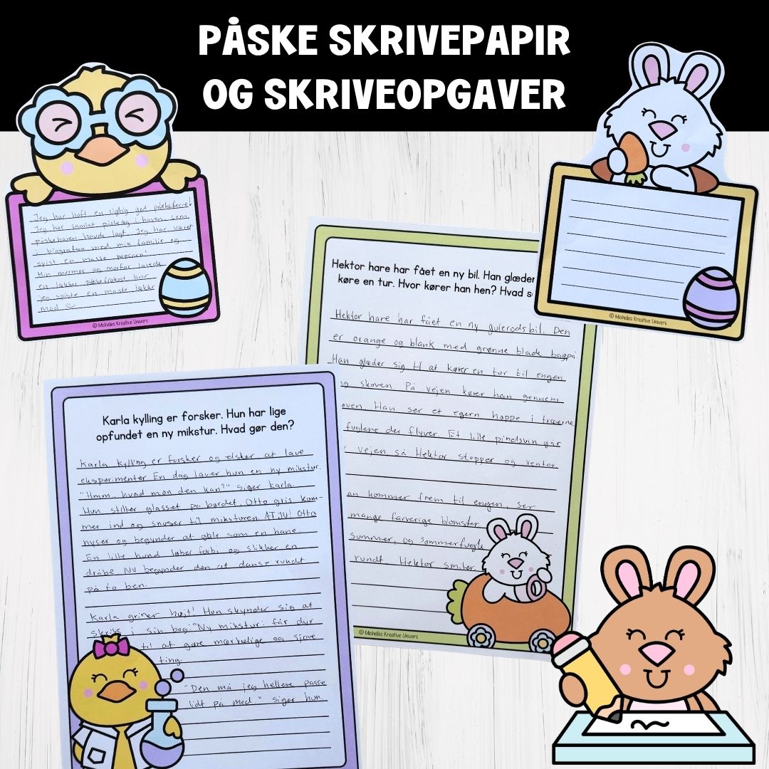 Påske skrivepapir og skriveopgaver