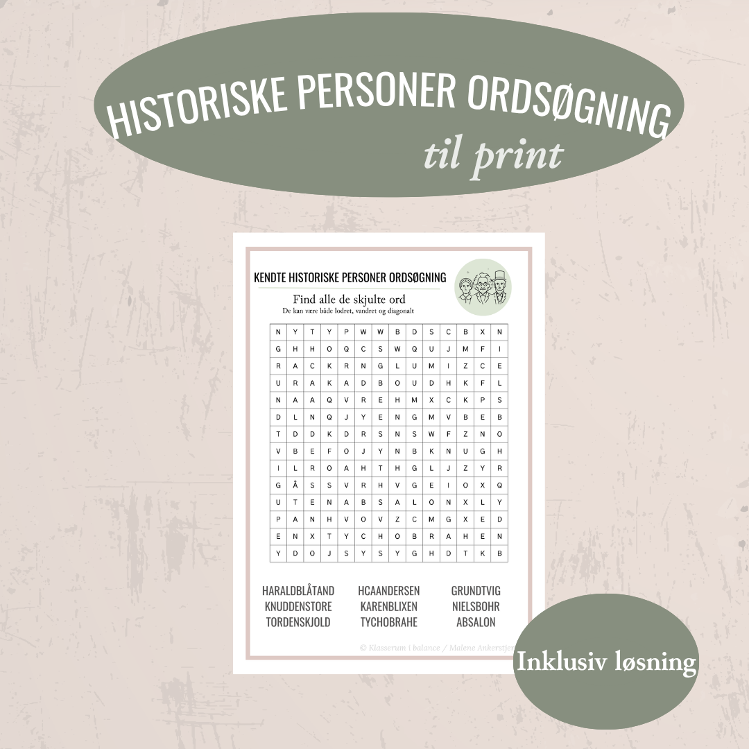 Kendte historiske personer | Gratis ordsøgning med facit