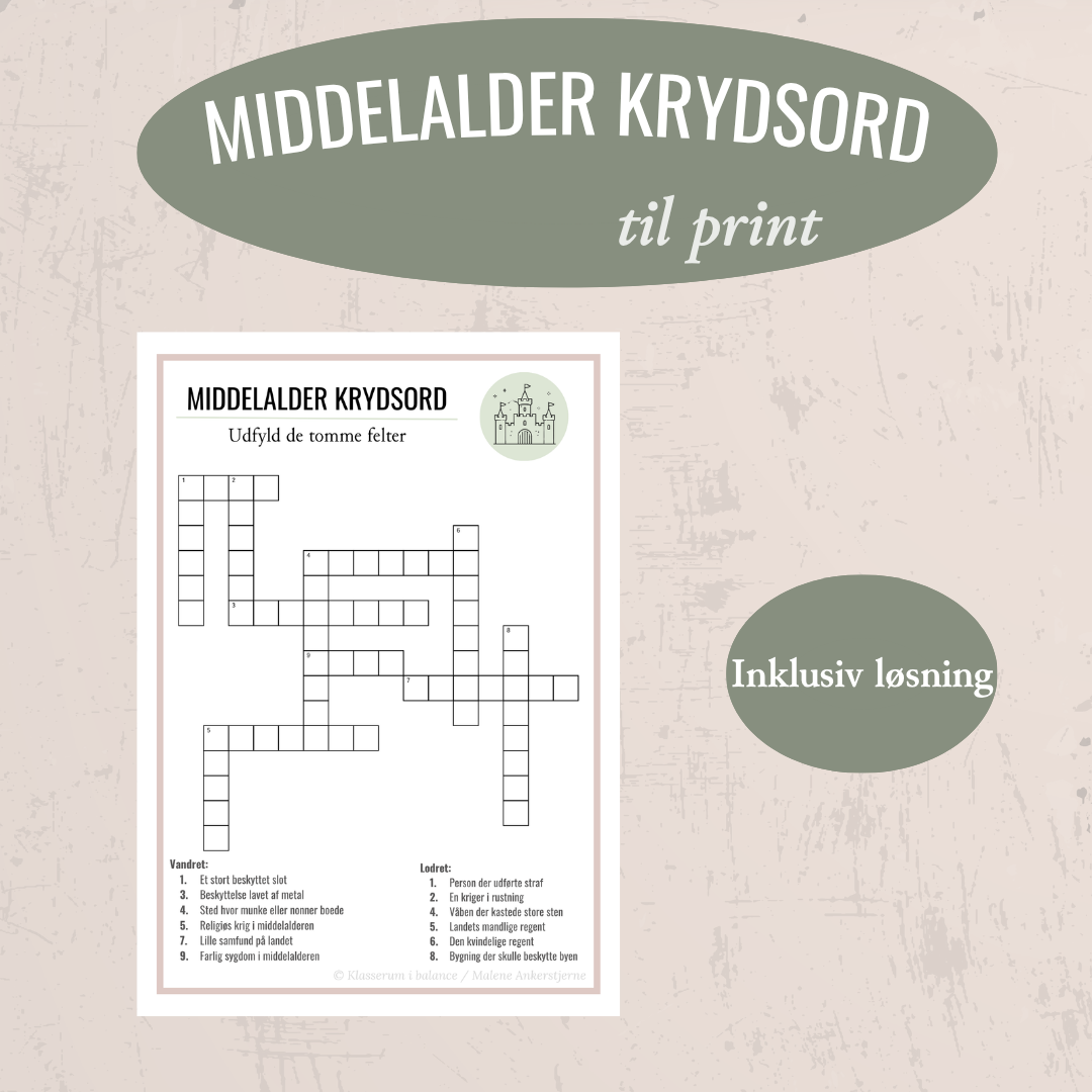 Middelalderen | Gratis krydsord med historiske begreber
