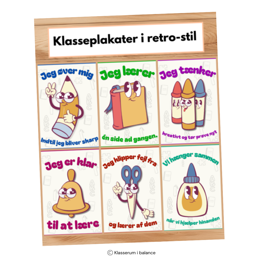 Retro Growth Mindset-plakater - 6 plakater til klasselokalet