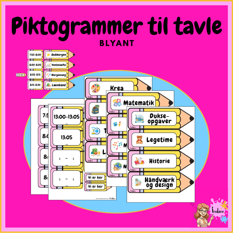 Piktogrammer - tid og fag (blyant)