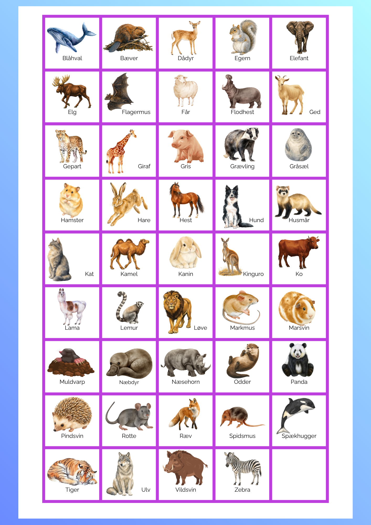Pattedyrs-bingo - Billede 2