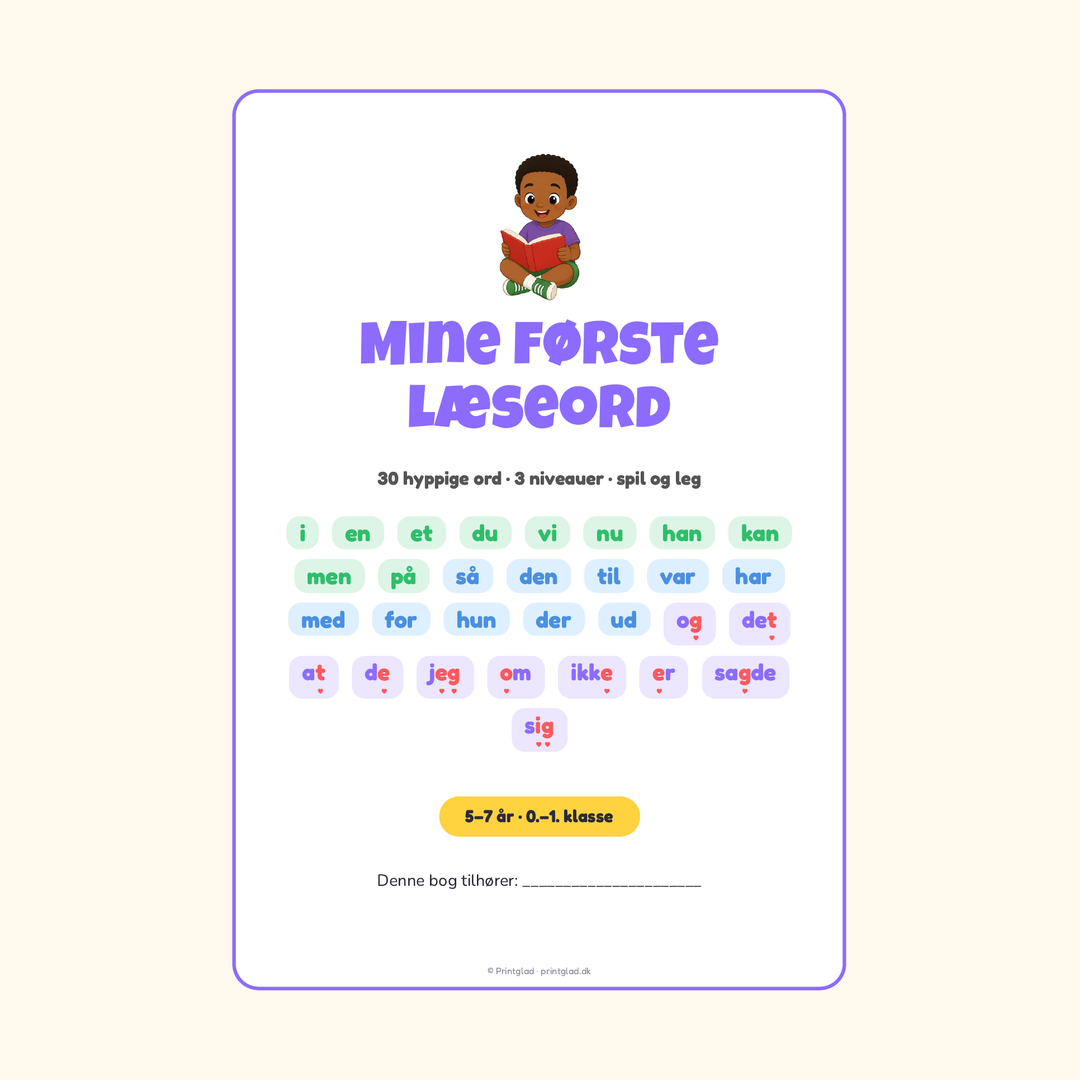 Mine første læseord – 30 hyppige ord i tre niveauer