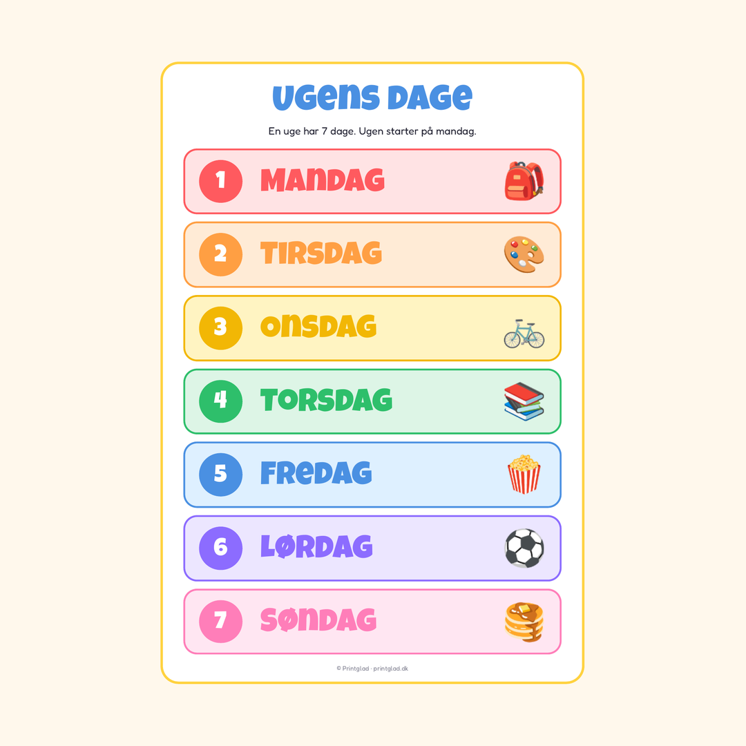 Ugedage – plakat og ugedagshjul