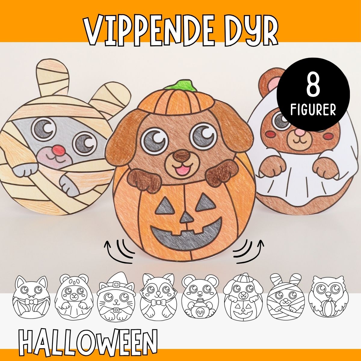 Halloweenkrea - 8 sjove vippedyr til print