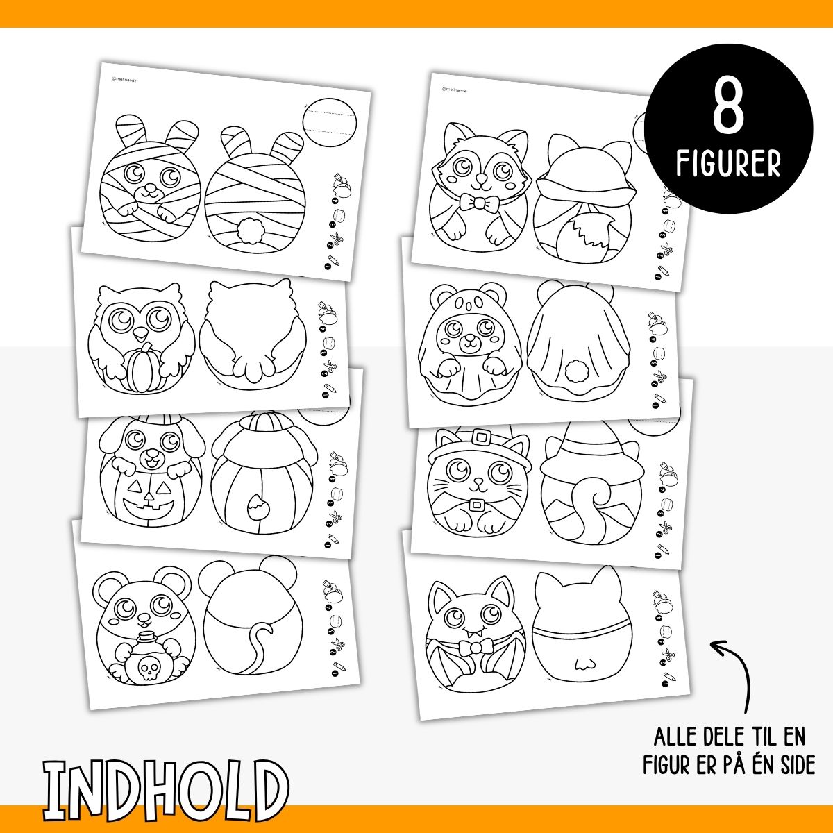 Halloweenkrea - 8 sjove vippedyr til print - Billede 2